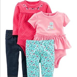 Carters Girls 4 Piece Playwear Bodysuits and Pants